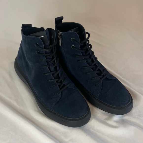 Karl Lagerfeld Paris Suede High Top Blue Lace Up Sneakers Side Zipper Size 9M - Picture 5 of 16
